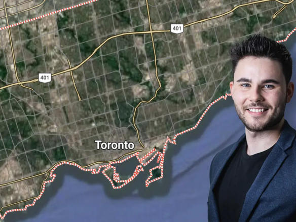 An image of toronto real estate agent Marco Pedri as an overly over a map of Toronto.