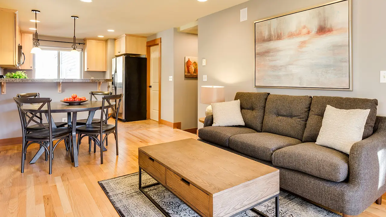 Interior image of a staged condo in downtown Toronto that is listed for sale.
